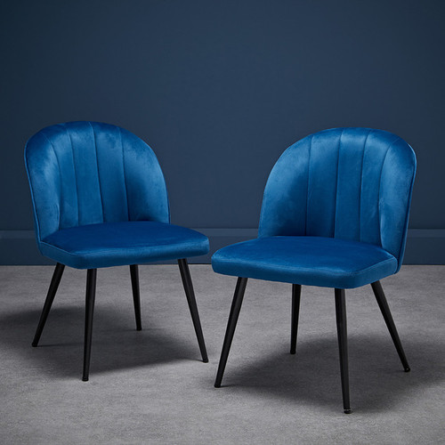 Orla Pair of Blue Velvet Dining Chairs