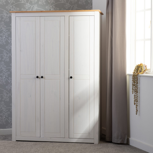 Panama White and Natural Wax 3 Door Wardrobe