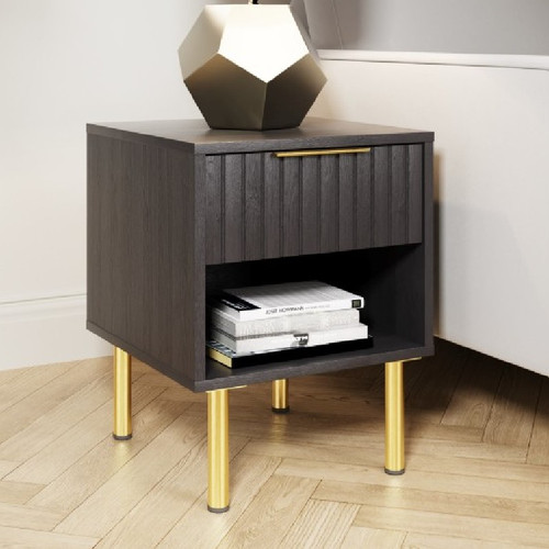 Nervata Black 1 Drawer Lamp Table with Gold Legs