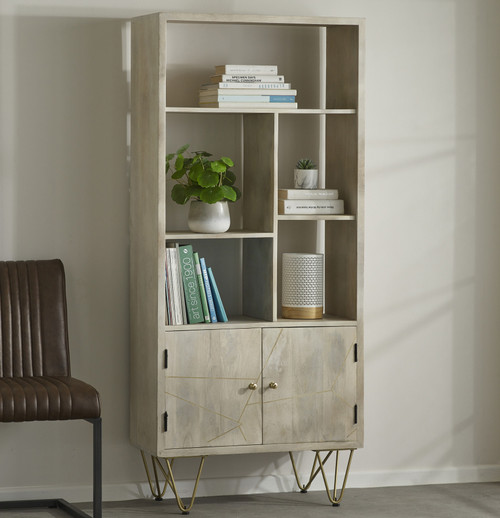 Light Gold Reclaimed Wood 2 Door Bookcase