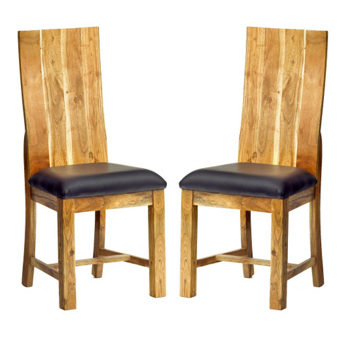 Pair of Metropolis Acacia and Faux Leather Dining Chairs