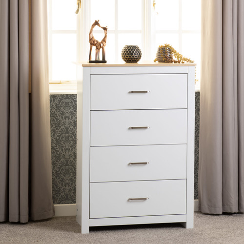 Portland White and Oak 4 Drawer Chest