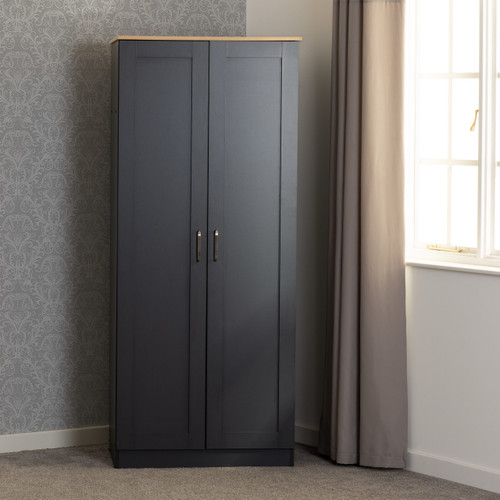 Portland Grey and Oak 2 Door Wardrobe