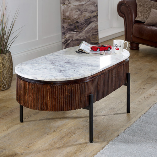 Opal Natural Marble and Mango Wood 2 Drawer Coffee Table