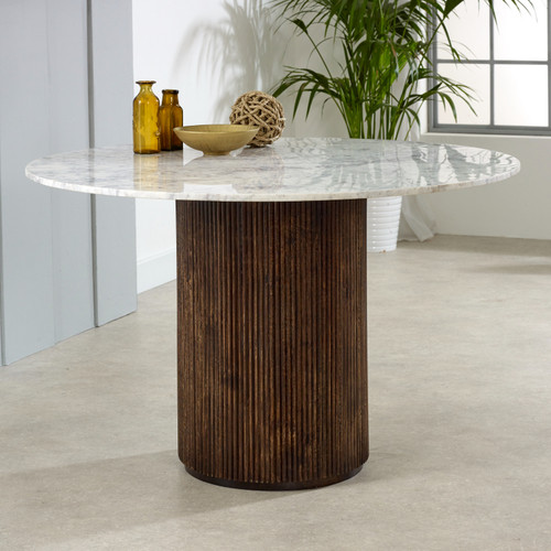 Opal Natural Marble and Mango Wood Round Dining Table