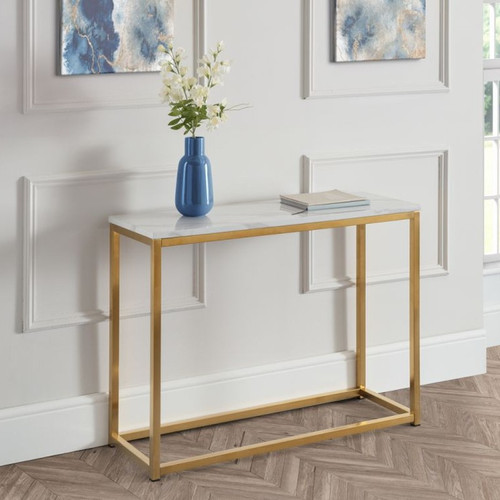 Scala Gold and White Marble Console Table