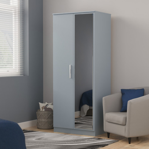 Contrast Denim Blue 2 Door Mirrored Wardrobe