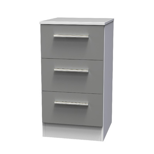 Contrast Dusk Grey and White 3 Drawer Bedside Cabinet