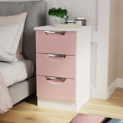 Camden Kobe Pink and White 3 Drawer Bedside Cabinet