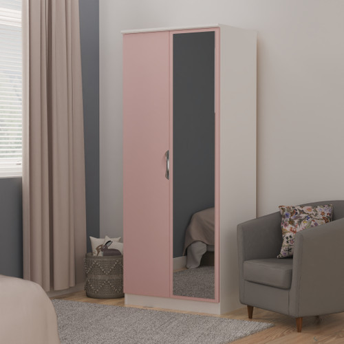Camden Kobe Pink and White 2 Door Mirrored Wardrobe