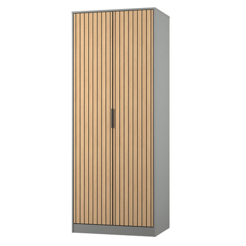 Fiji Oak Slatted and Dusk Grey 2 Door Wardrobe