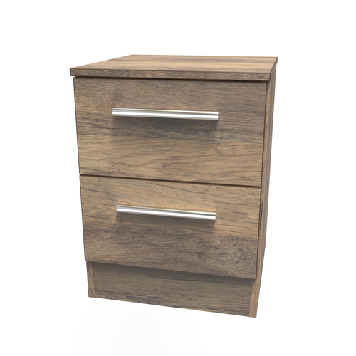 Contrast Vintage Oak 2 Drawer Bedside Cabinet