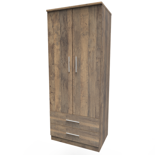 Contrast Vintage Oak 2 Door 2 Drawer Wardrobe