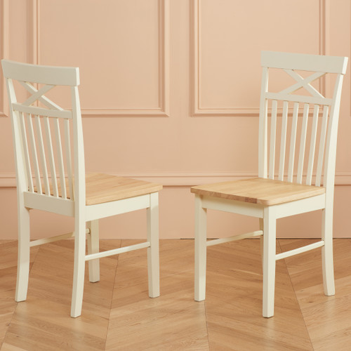Chatsworth Cream and Oak Pair of Dining Chairs