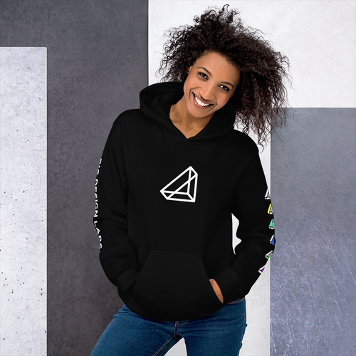 BigDesign Labs Hoodie front view, on a small model.