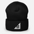 White B Mark Logo Beanie, front view laying flat