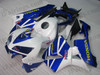 Honda CBR600RR 2005 2006 white and bluefairing kits, this Honda CBR600RR 2005 2006 plastics was applied in white and bluegraphics, this 2005 2006 CBR600RR fairing set comes with the both color and decals shown as the photo.If you want to do custom fairings for CBR600RR 2005 2006,our talented airbrusher will custom it for you