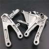 Aluminum alloy made replacement rider/front foot pegs and mount bracket kits for 2004-2007 Honda CBR1000RR, this style footrest assembly are light weight than OEM stock footrest and race-inspired design provides excellent traction and feedback. CNC machined from high-impact aluminum for durability and precise fitment.