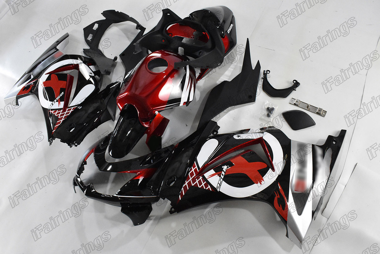 フェアリング 2008-2012忍者250Rブラックキャンディー赤ABSプラスチック注入フェアリングキット Fit for 2008-2012 NINJA 250R Black Candy Red ABS P | EX250 ZX250 スポーツバイクカウリング Ninja EX250R EX 250