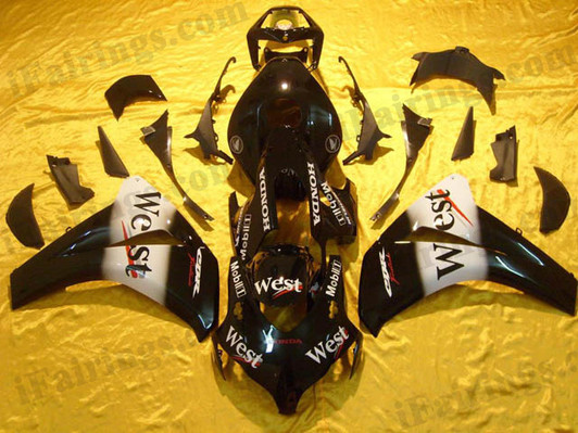 Honda CBR1000RR 2008 2009 2010 2011 West fairing kits, this Honda CBR1000RR 2008 2009 2010 2011 plastics was applied in Westgraphics, this 2008 2009 2010 2011 CBR1000RR fairing set comes with the both color and decals shown as the photo.If you want to do custom fairings for CBR1000RR 2008 2009 2010 2011,our talented airbrusher will custom it for you.