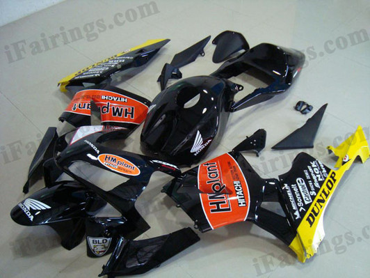 Honda CBR600RR 2003 2004 HM plant fairing kits, this Honda CBR600RR 2003 2004 plastics was applied in HM plant graphics, this 2003 2004 CBR600RR fairing set comes with the both color and decals shown as the photo.If you want to do custom fairings for CBR600RR 2003 2004,our talented airbrusher will custom it for you.