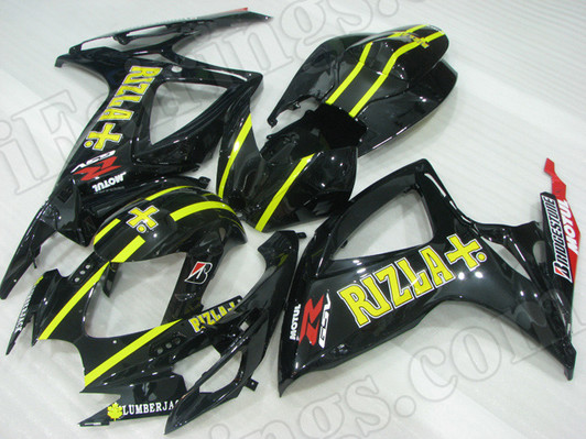 aftermarket fairings and bodywork for 2006 2007 Suzuki GSX R 600/750, this motorcycle fairings are replacement plastic with various graphics,  they are top quality and oem fairing quality comparable. All the bodywork panels are pre-drilled and 100% precise fit factory bike.