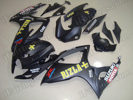 aftermarket fairings and bodywork for 2006 2007 Suzuki GSX R 600/750, this motorcycle fairings are replacement plastic with various graphics,  they are top quality and oem fairing quality comparable. All the bodywork panels are pre-drilled and 100% precise fit factory bike.