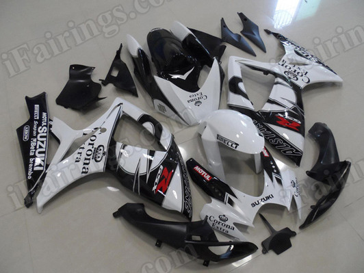 aftermarket fairings and bodywork for 2006 2007 Suzuki GSX R 600/750, this motorcycle fairings are replacement plastic with various graphics,  they are top quality and oem fairing quality comparable. All the bodywork panels are pre-drilled and 100% precise fit factory bike.