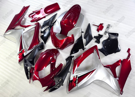 2006 2007 Suzuki GSX-R600/750 candy red_metallic silver fairing kit.