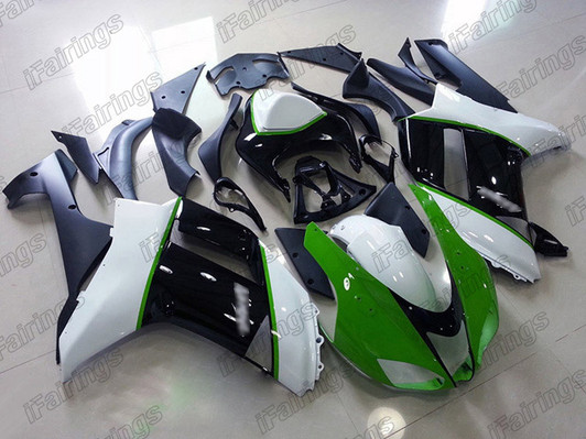 2007 2008 Kawasaki Ninja ZX-6R custom fairing green white and black 2007 2008 Kawasaki Ninja ZX-6R custom fairing green white and black