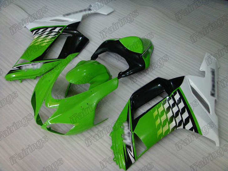 2007 2008 Kawasaki Ninja ZX-6R green and white fairing kit