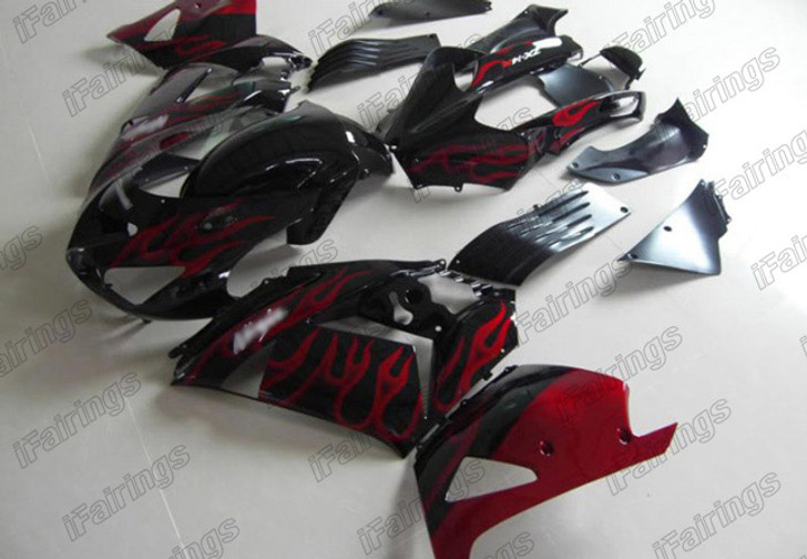 Kawasaki Ninja ZX-14 ZZR1400 red flame fairings