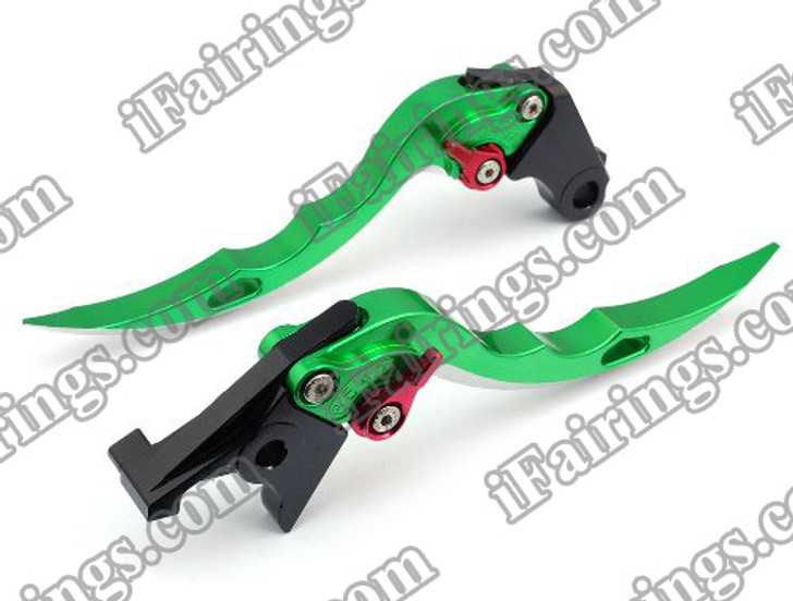 Green CNC blade brake & clutch levers for Suzuki Hayabusa GSXR1300 2008 to 2012 (F-41/S-14). Our levers are designed as a direct replacement of the stock levers but more benefit over the stock ones