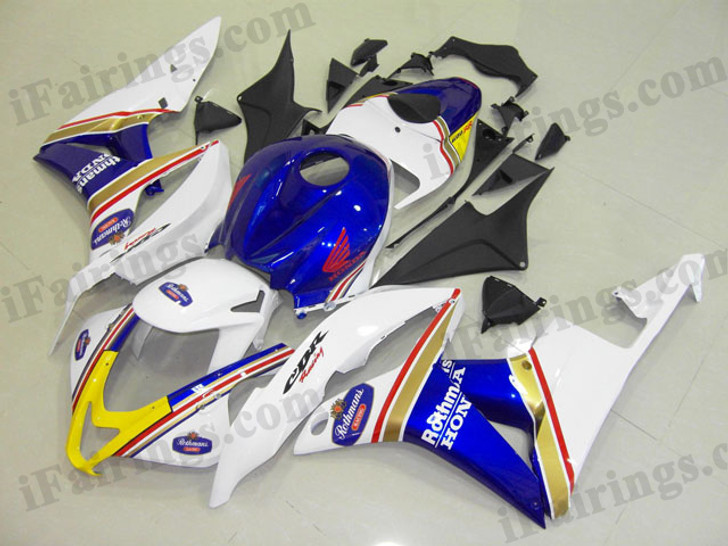 Honda CBR600RR 2007 2008 Rothmans fairing kits, this Honda CBR600RR 2007 2008 plastics was applied in Rothmansgraphics, this 2007 2008 CBR600RR fairing set comes with the both color and decals shown as the photo.If you want to do custom fairings for CBR600RR 2007 2008,our talented airbrusher will custom it for you