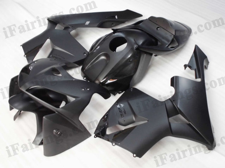 OEM factory quality fairings and body kits for 2005 2006 Honda CBR600RR with black color scheme/graphics, this oem replacement fairing sets are oem quality, fast shipping and easy installation. The 2005 2006 CBR600RR fairings can also be customized.