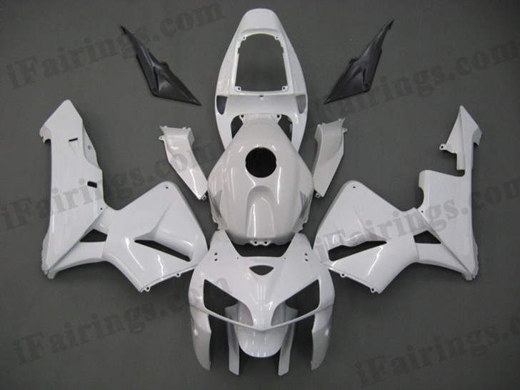 OEM factory quality fairings and body kits for 2005 2006 Honda CBR600RR with white color scheme/graphics, this oem replacement fairing sets are oem quality, fast shipping and easy installation. The 2005 2006 CBR600RR fairings can also be customized.