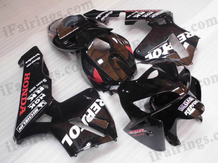 OEM factory quality fairings and body kits for 2005 2006 Honda CBR600RR with custom Repsol color scheme/graphics, this oem replacement fairing sets are oem quality, fast shipping and easy installation. The 2005 2006 CBR600RR fairings can also be customized.