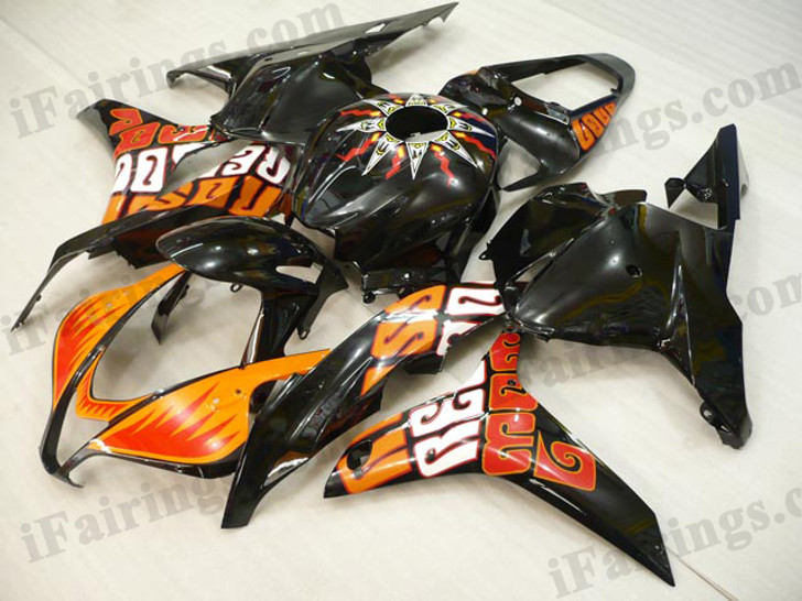 OEM quality fairings and body kits for 2009 2010 2011 2012 Honda CBR600RR with Rossi Repsol MotoGP scheme/graphcis, this aftermarket fairing kit is oem quality, fast shipping and easy installation. This model fairing 2009 2010 2011 2012 CBR600RR can be customized.