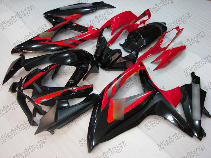 Aftermarket fairing for 2008 2009 2010 Suzuki GSX-R600 GSX-R750 black and red.