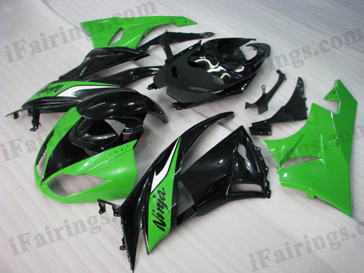 OEM quality fairings and body kits for 2009 2010 2011 2012 Kawasaki ZX6R ZX636 Ninja with green and black color scheme/graphics, these fairing kits are oem quality, fast shipping and easy installtion. More factory color-matched fairings for ZX6R ZX636 Ninja 2009 2010 2011 2012, team race replica fairings and custom fairing sets for Kawasaki ZX6R ZX636 Ninja 2009 2010 2011 2012, please browse iFairings.com.