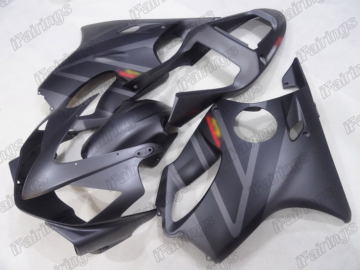 Aftermarket fairing for 2001 2002 2003 Honda CBR600F4i matte grey and matte black.