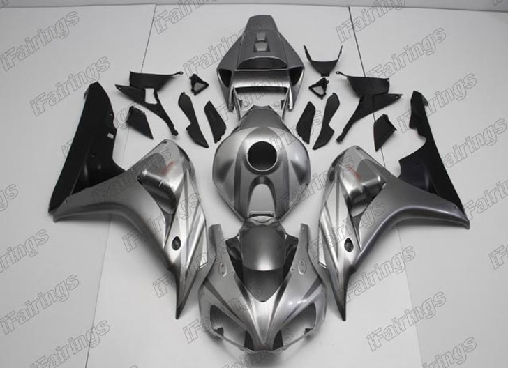 Aftermarket fairing for 2006 2007 HONDA CBR1000RR Fireblade metallic gray and matte black combination color.