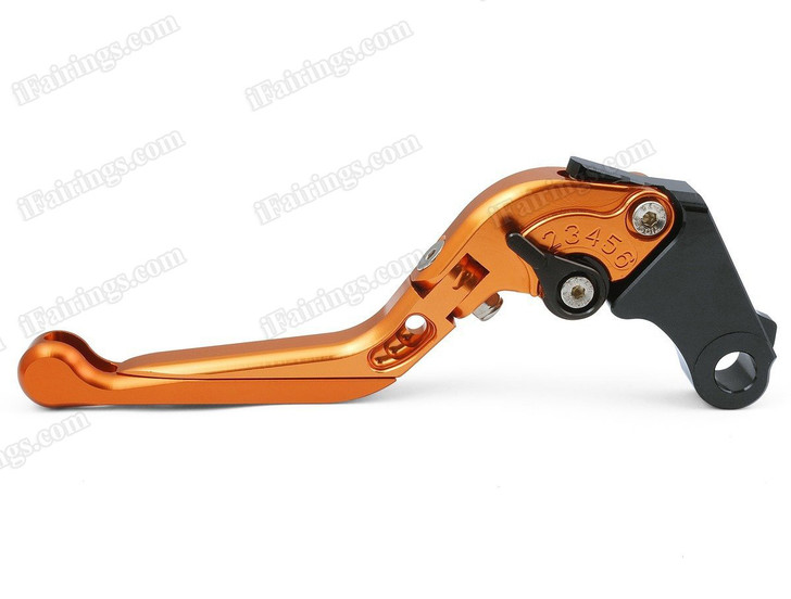 Orange CNC adjustable folding and extendable levers for Honda CBR600 F3 1995 to 2007 (F-18/H-626). Our levers are designed as a direct replacement of the stock levers but more benefit over the stock ones