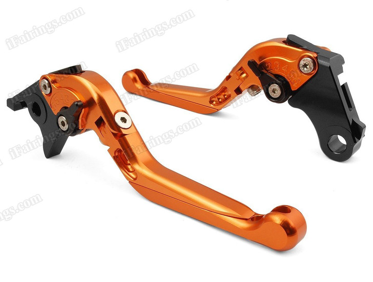 Orange CNC adjustable folding and extendable levers for Honda CBR600 F3 1995 to 2007 (F-18/H-626). Our levers are designed as a direct replacement of the stock levers but more benefit over the stock ones