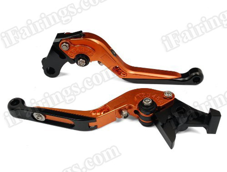 Orange/Black CNC adjustable folding and extendable levers for Honda CBR600 F3 1995 to 2007 (F-18/H-626). Our levers are designed as a direct replacement of the stock levers but more benefit over the stock ones.