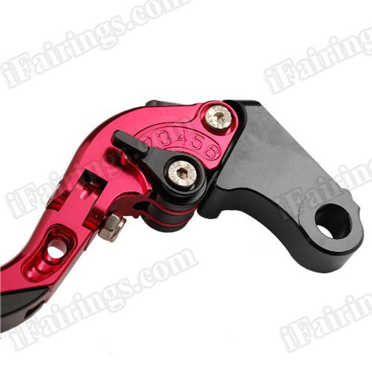 Red/Black CNC adjustable folding and extendable levers for Honda CBR600RR 2007 to 2012 (F-33/Y-688H). Our levers are designed as a direct replacement of the stock levers but more benefit over the stock ones.