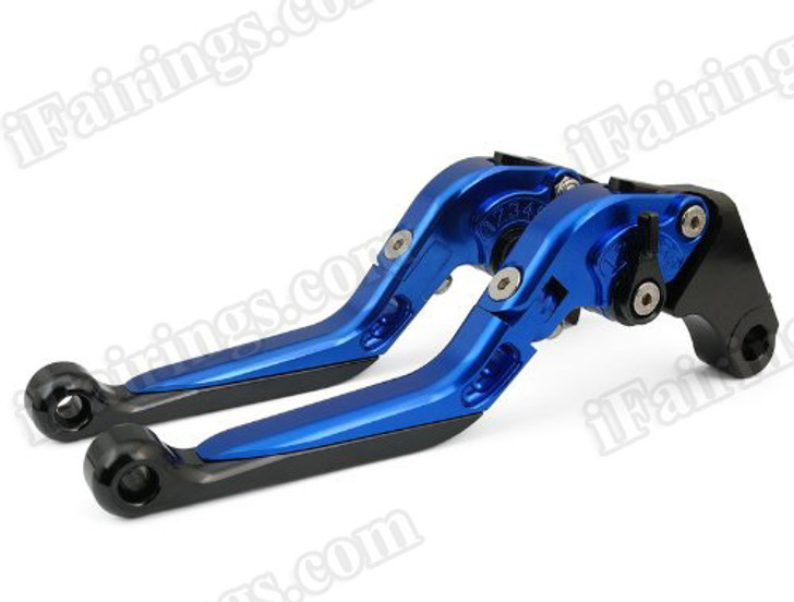 Blue/Black CNC adjustable folding and extendable levers for Honda CBR600RR 2007 to 2012 (F-33/Y-688H). Our levers are designed as a direct replacement of the stock levers but more benefit over the stock ones.