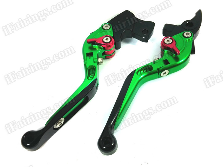 Green/Black CNC adjustable folding and extendable levers for Honda CBR600RR 2007 to 2012 (F-33/Y-688H). Our levers are designed as a direct replacement of the stock levers but more benefit over the stock ones.
