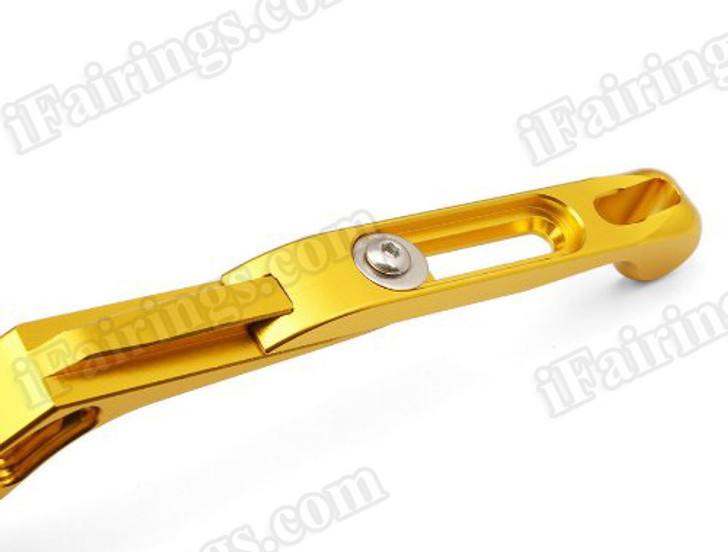Gold CNC adjustable folding and extendable levers for Honda CBR1000RR FireBlade 2004 2005 2006 2007 (F-33/H-33). Our levers are designed as a direct replacement of the stock levers but more benefit over the stock ones.