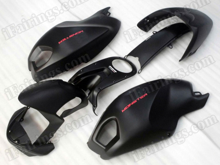 Motorcycle fairings for Ducati Monster 696/796/1100 matte black, these fairings are injection molded and 100% fit factory bike. All the fairings are fast and free shipping.